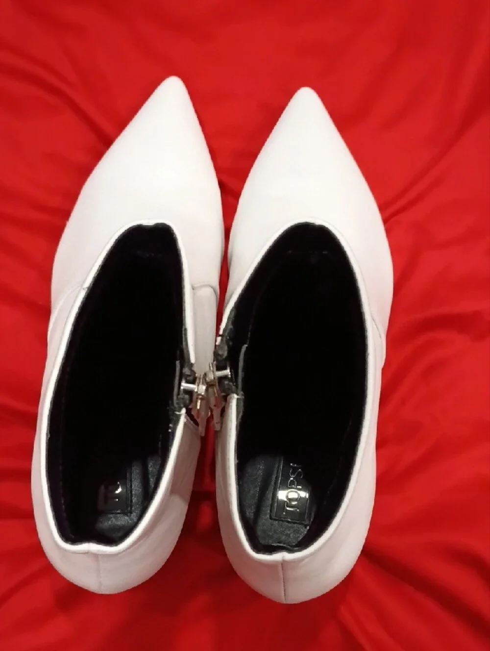 Topshop White Pointed Toe Ankle Booties with Side Zip